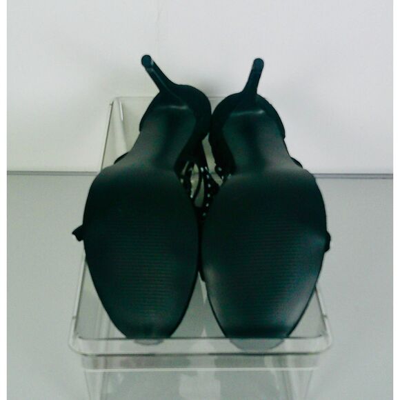 JOLIMALL WOMEN BLACK STRAPPY PEARL & RHINESTONE HEELS. SIZE 11 - Picture 4 of 4